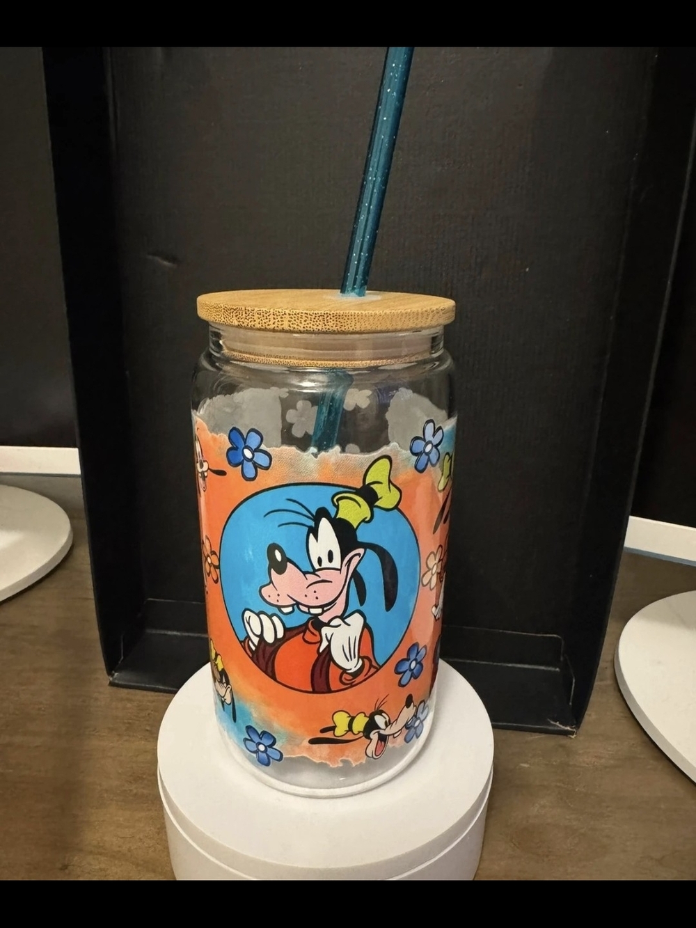 BN Goofy Glass Tumbler with Straw - Orange & Blue